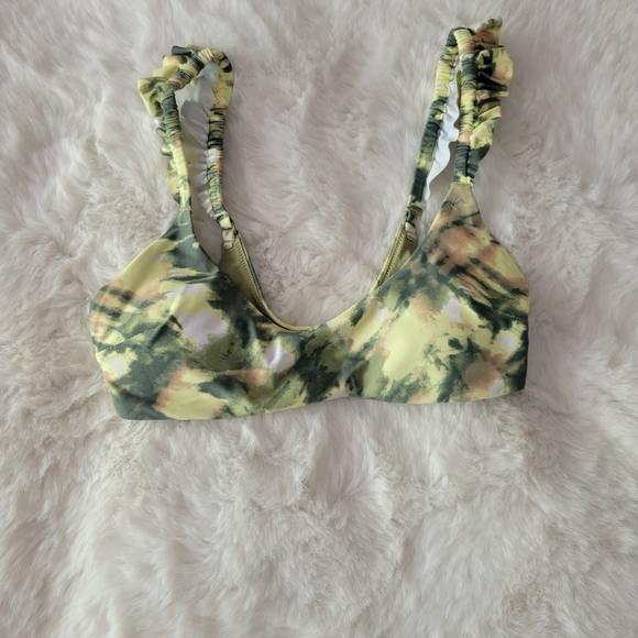 🐸AERIE BRAND NEW PRINTED RUFFLE SCOOP BIKINI TOP SIZE S - Picture 6 of 9